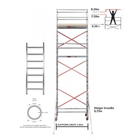6.20m Stahoogte lengte 1.85m x 0.75m breedte