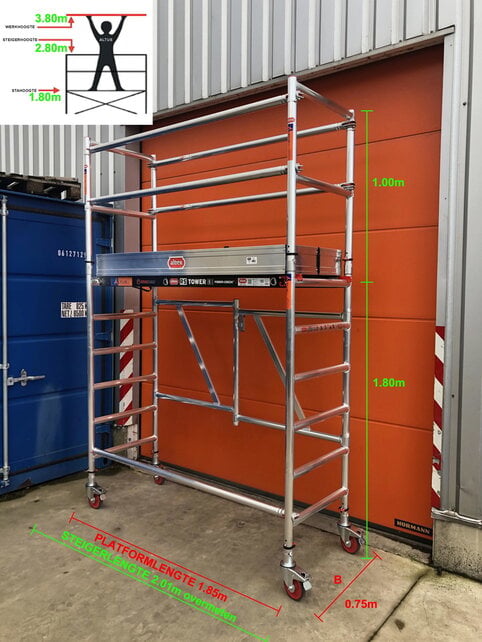RS TOWER 54 -smal 0,75m x 1,85m x 3,80m werkhoogte