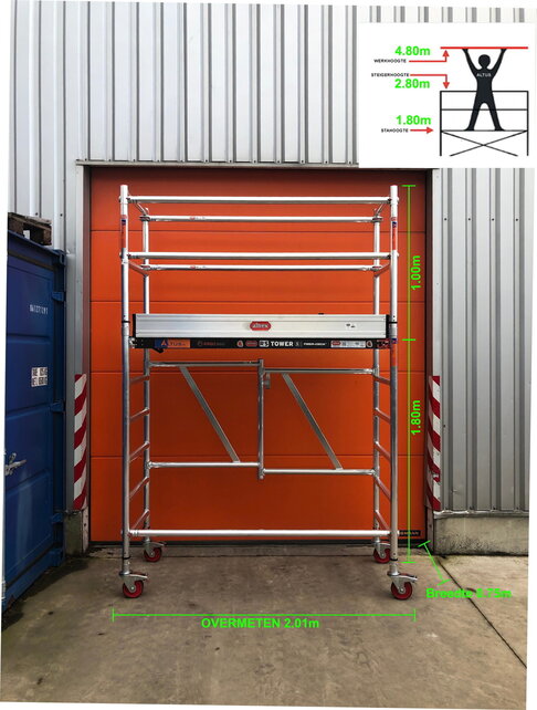 RS TOWER 54 -smal 0,75m x 1,85m x 3,80m werkhoogte
