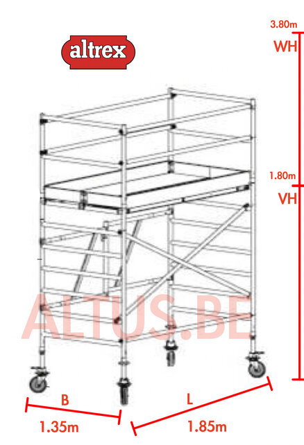 RS TOWER 55 kamersteiger 1.35 x 1.85 x 3.80m WH