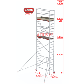 5.80m stahoogte = 7.80m werkhoogte