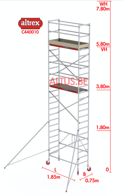 RS 44-power kamersteiger 0.75 x 1.85 x 7.80m WH