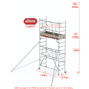 2.80m platformhoogte = 4.80m werkhoogte