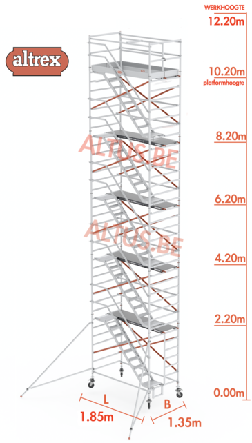 Altrex trapsteiger rs tower 53/1.35 x 1.85 x 12.20m werkhoogte