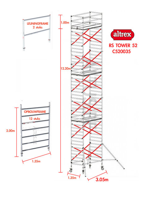Altrex rolsteiger 1.35 x 3,05 x 12.20m vh* = 14.20m wh