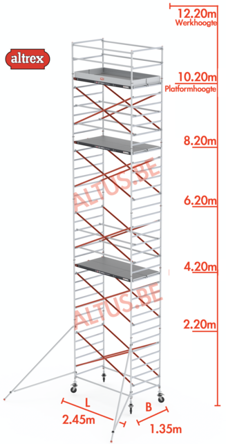 Altrex rolsteiger 1.35 x 2.45 x 10.20m vh = 12.20m wh