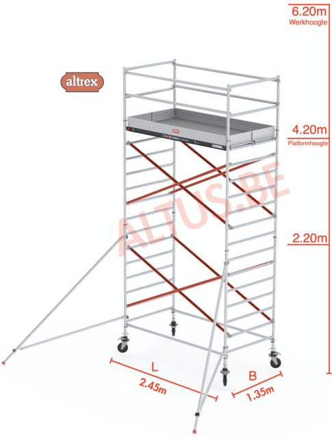 Altrex rolsteiger 1.35 x 2.45 x 4.20m vh = 6.20m wh