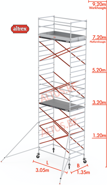 Altrex rolsteiger 1.35 x 3.05 x 7.20m vh = 9.20m wh