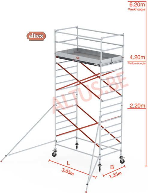 Altrex rolsteiger 1.35 x 3.05 x 4.20m vh = 6.20m wh