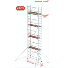 Gevelvrij* 0.75(B) x 2.45(L) x 8.20m stahoogte = 10.20m Werkhoogte