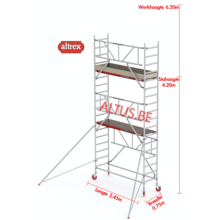 Gevelvrij* 0.75(B) x 2.45(L) x 4.20m stahoogte = 6.20m Werkhoogte