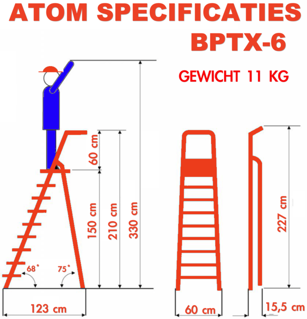 Professionele enkele trapladder 6 treden model ATOM