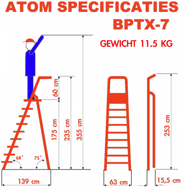 Professionele enkele trapladder 7 treden model ATOM