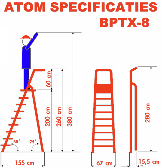 Professionele enkele trapladder 8 treden model ATOM
