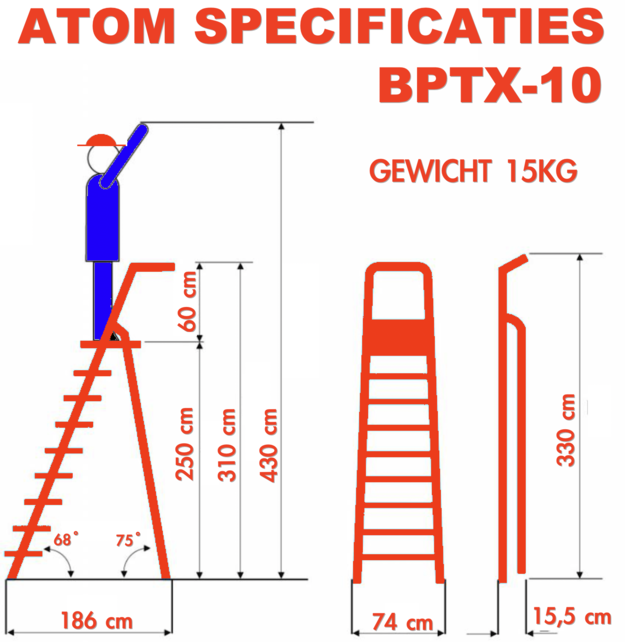 Professionele enkele trapladder 10 treden model ATOM