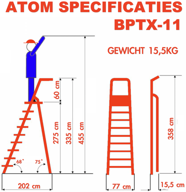 Professionele enkele trapladder 11 treden model ATOM