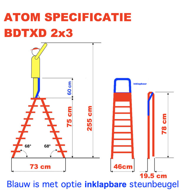 Dubbele trapladder 2x3-treden- stahoogte 0.75m