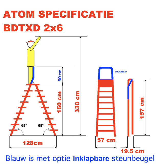 Dubbele trapladder 2x6-treden- stahoogte 1.50m