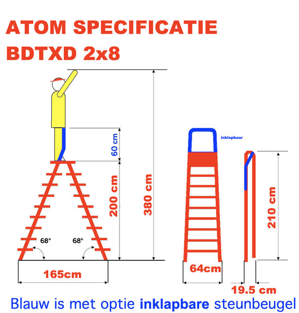 Dubbele trapladder 2x8-treden- stahoogte 2.00m