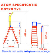 Dubbele trapladder 2x9-treden- stahoogte 2.25m