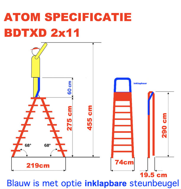 Dubbele trapladder 2x11-treden- stahoogte 2.75cm