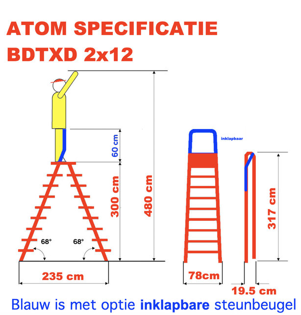 Dubbele trapladder 2x12-treden- stahoogte 3.00m