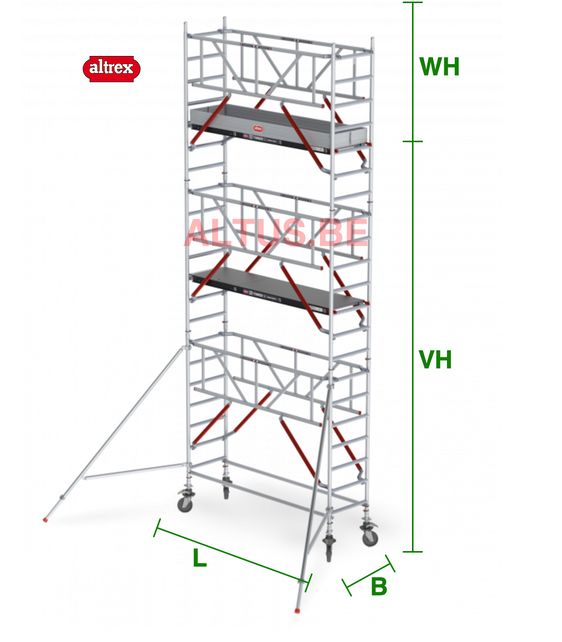 RS Tower 51-S met Safe-Quick 0.90(B) x 2.45(L) x 5.20m (VH) = 7.20m (WH)