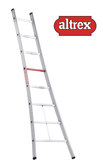 enkele ladder 8 treden 2.51 m  met uitgebogen bomen onderaan type Ventoux