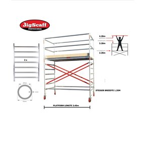 1,35m x 2,45m x 2,20m stahoogte = 4,20m werkhoogte