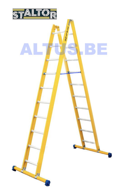 Dubbele GVK ladder 2x10 alu sporten met stabibalk