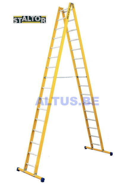 Dubbele GVK ladder 2x16 alu sporten met stabibalk