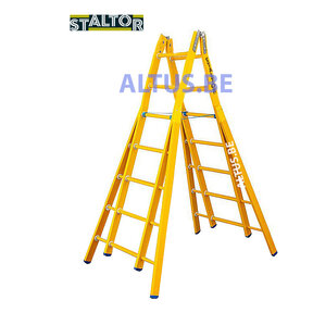 Dubbele GVK ladder 2x7 sporten verbrede basis opengaande bomen