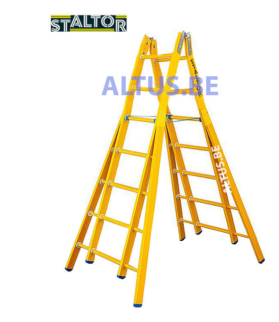 Dubbele GVK ladder 2x7 sporten verbrede basis opengaande bomen