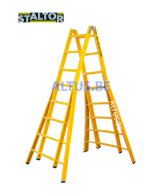 Dubbele GVK ladder 2x8 sporten verbrede basis opengaande bomen