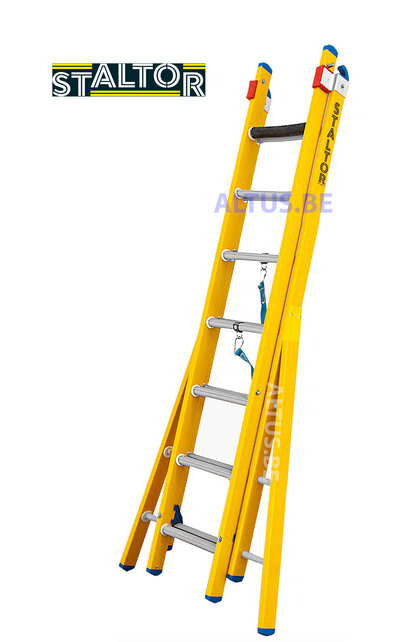 2-delige GVK omvormladder 2x7 alu sporten verbrede basis opengaande bomen