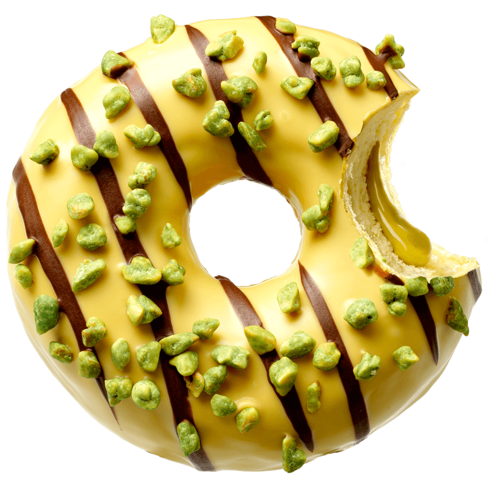 donut worry be happy DONUT PISTACHEVULLING & CHOCOLADELIJNEN