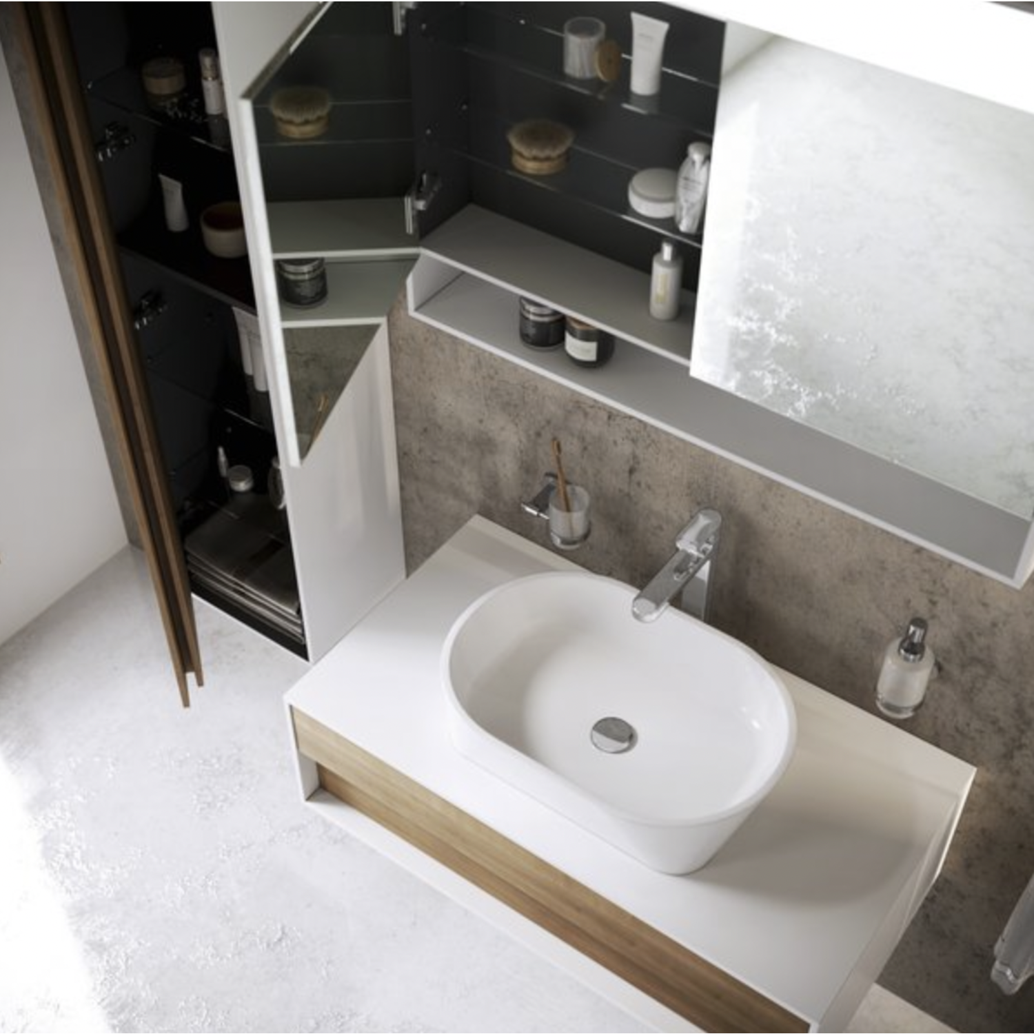 Step cabinet under washbasin