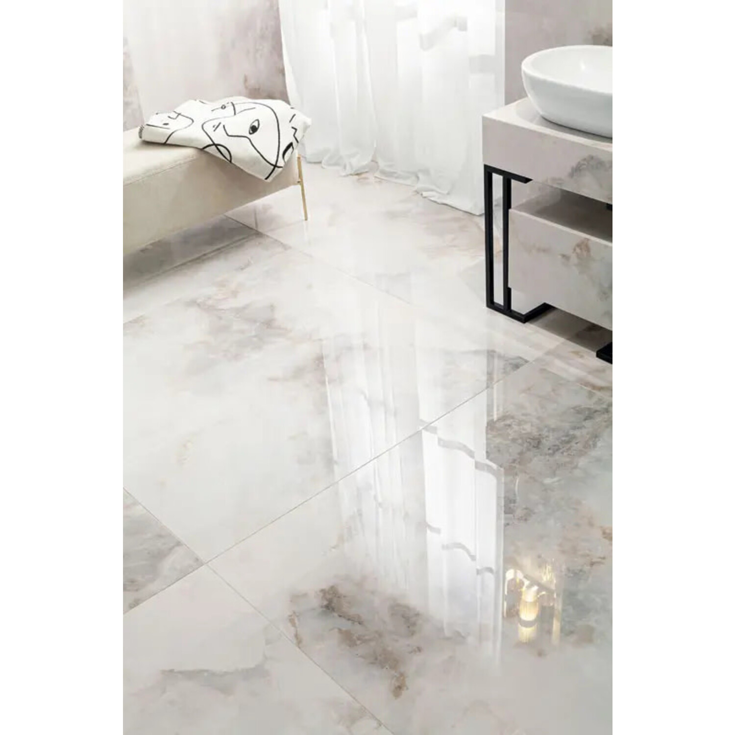 Vloer- en wandtegel stonelook Bianco Onice POL 60 x 60 cm