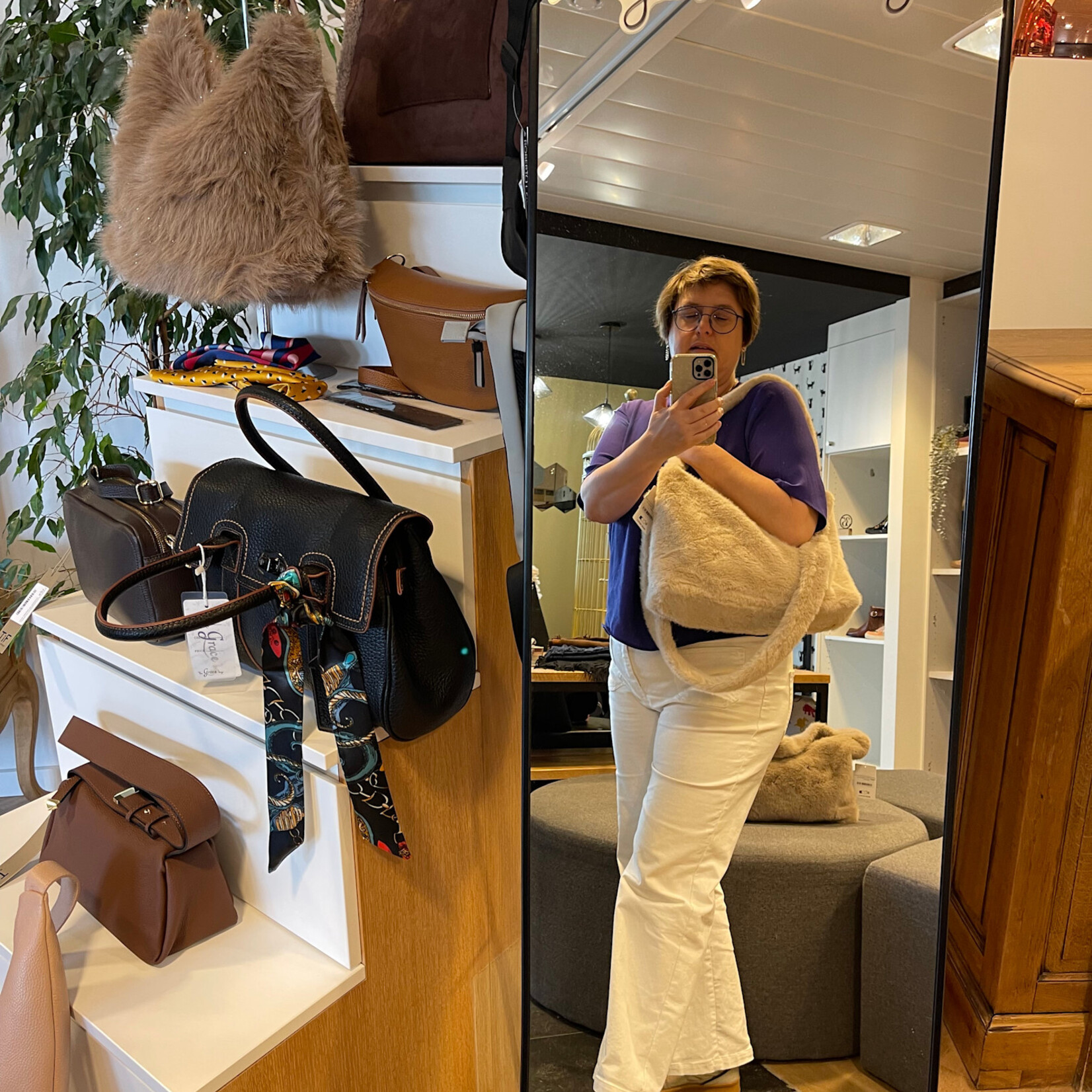 Mad-dam Mad-dam tas beige pels