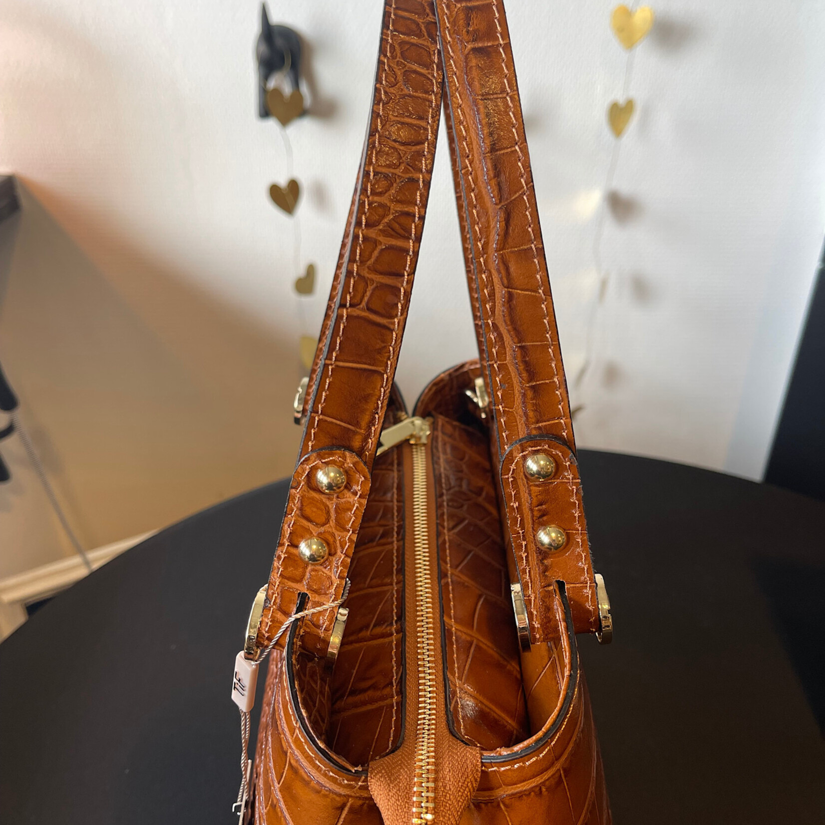 TiF Handtas leder cognac koper