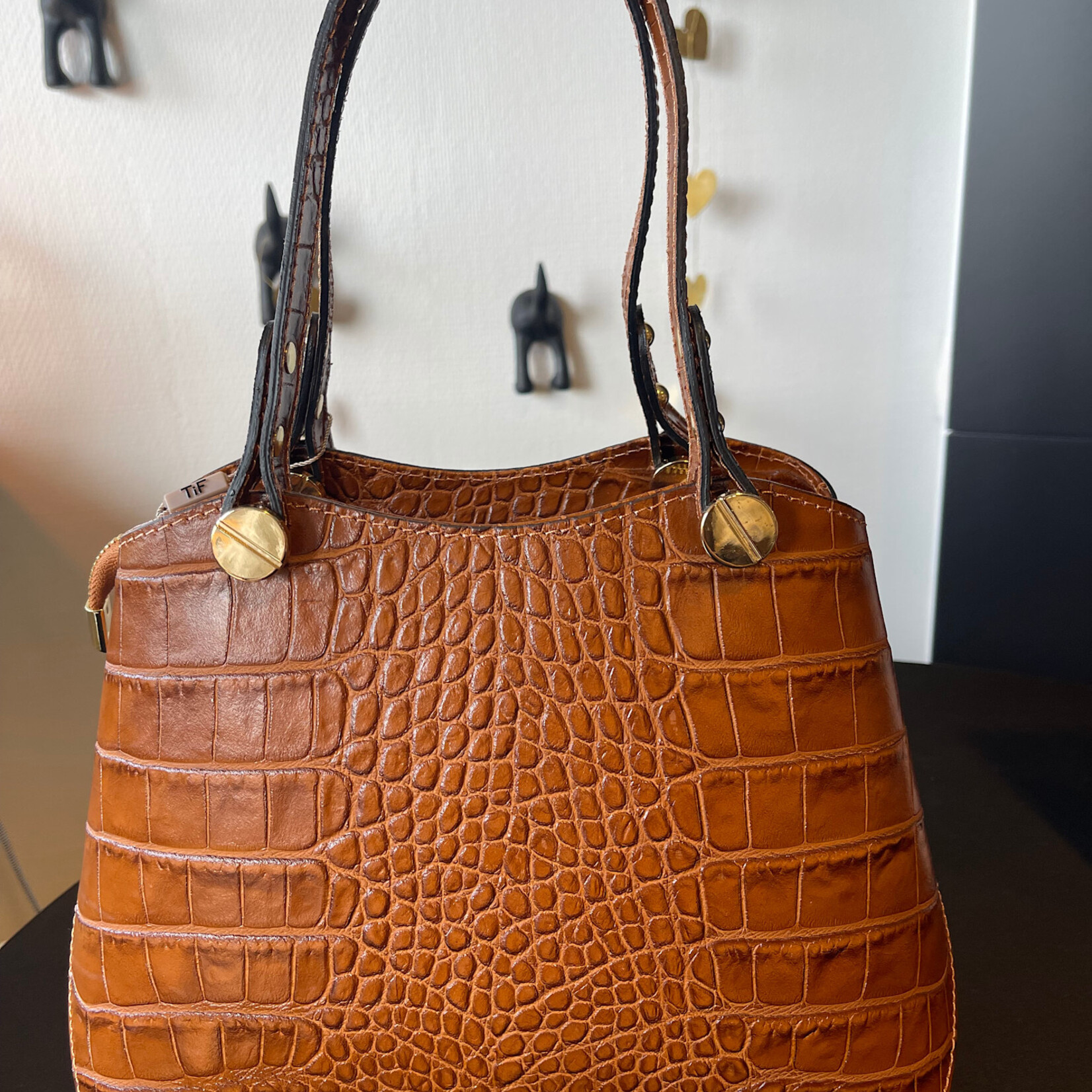 TiF Handtas leder cognac koper