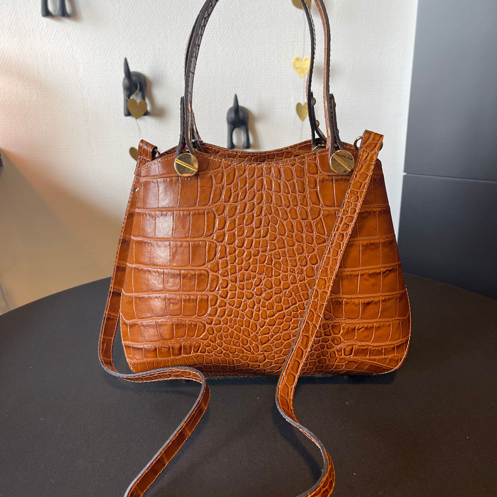 TiF Handtas leder cognac koper