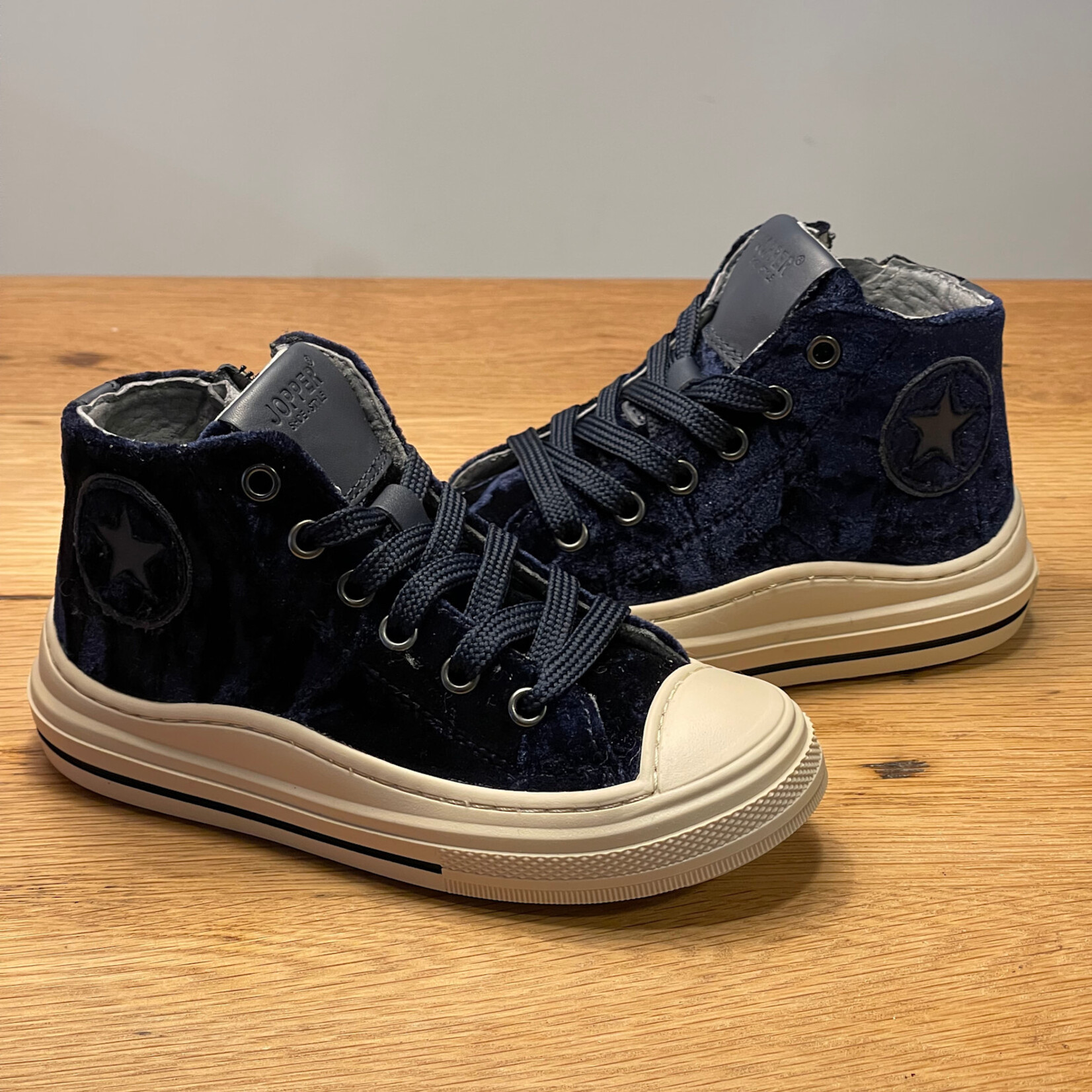 Jopper Hoge sneaker blauw velour