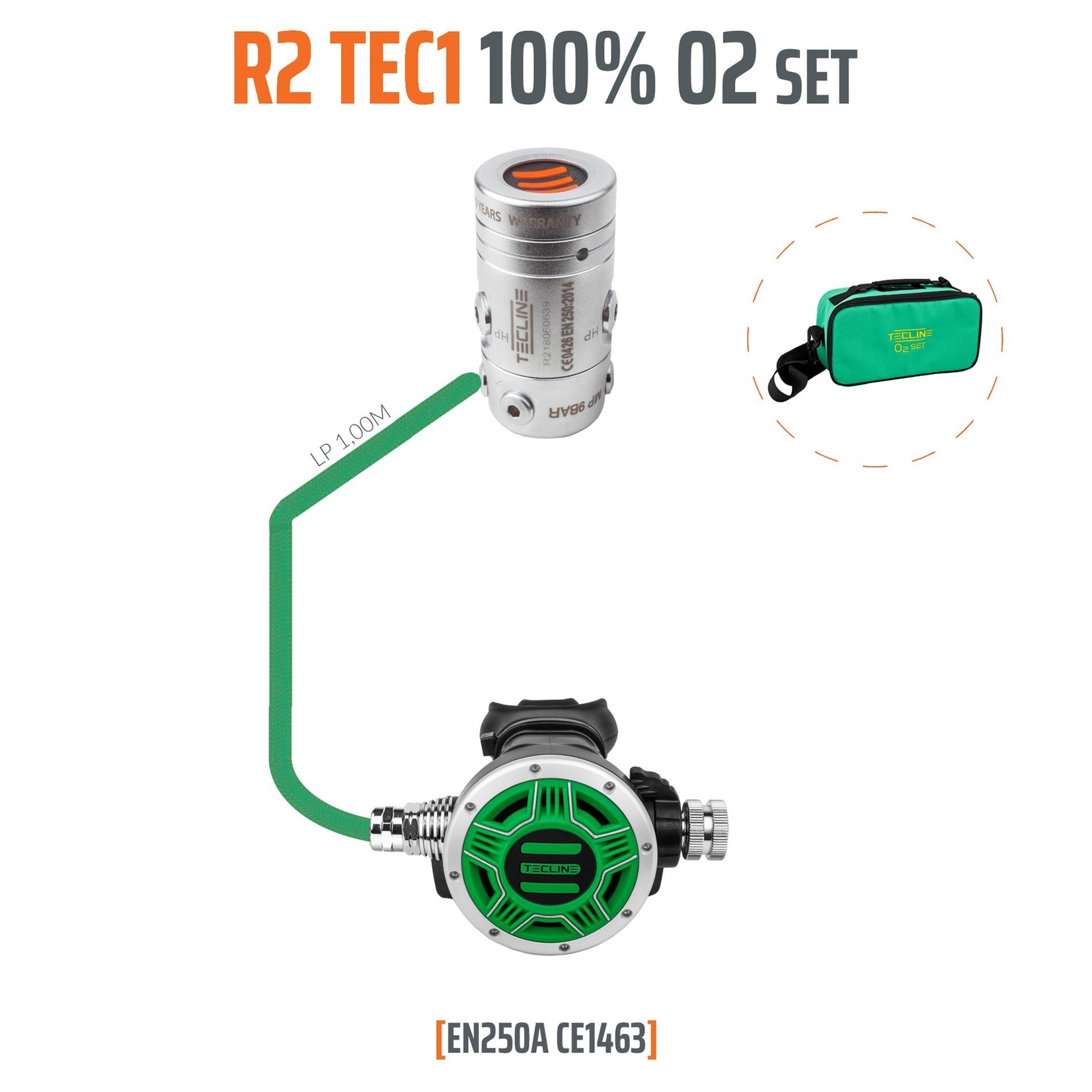 Tecline Regulator R2 TEC2 100% O2 M26x2,  stage set - EN250A