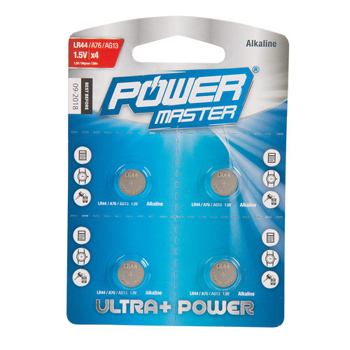 Powermaster Powermaster Alkaline knoopcel batterij LR44, 4 pk.