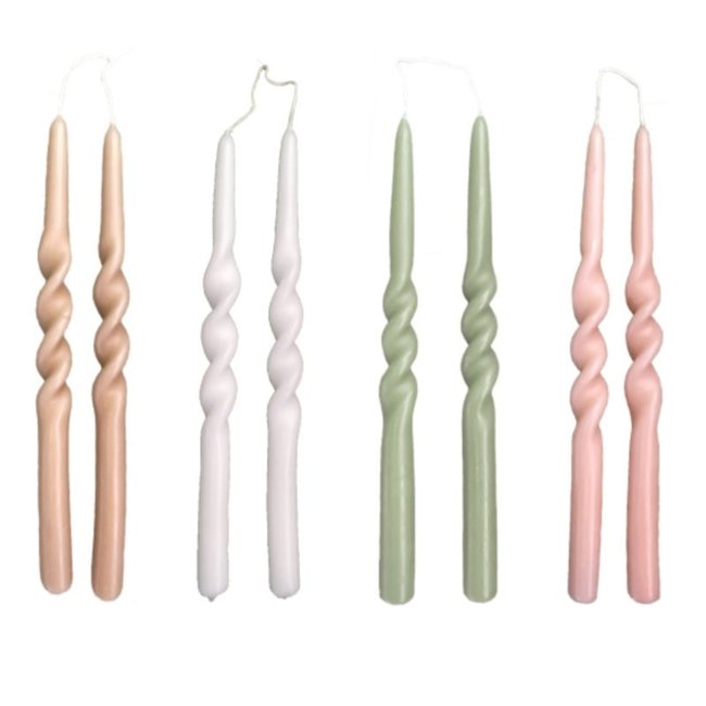 Dinercandle twist Dsty Green Ø2,1x29cm S/2