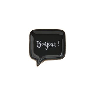 Gift Company Love Plate Porcelain, Speech Bubble Bonjour! Black