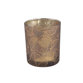PTMD Magali Brown glass tealight gold rim leaves L
