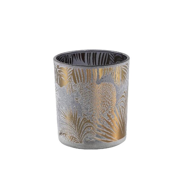 PTMD Jenar Gold glass tealight leopard in jungle round
