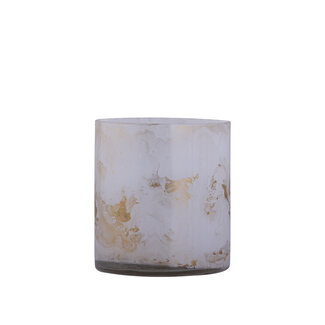 PTMD Georgie White glass tealight gold marble finish S